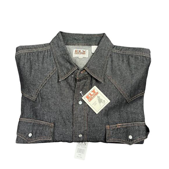 Vintage ELY Cattleman Black Denim Pearl Button Snap Western Shirt XL TALL NWT - Picture 3 of 8